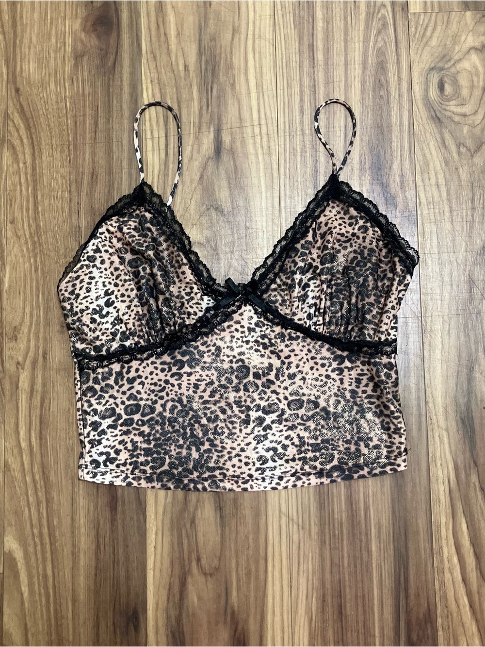 Source Unknown Leopard Print Lace Trim Cami in Tan and Black